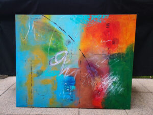 Abstraktes Acrylbild „Abstrakte Farbkomposition“ – farbintensive Mischtechnik mit Sand, Marmorpulver, strukturierte Leinwand mit Holzrahmen