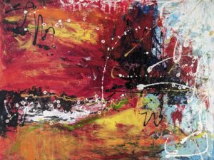 Abstraktes Acrylbild „Feuer und Eis“ – Kontraste in Rot, Blau und Weiß, Mischtechnik auf Leinwand mit Struktur