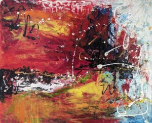 Abstraktes Acrylbild „Feuer und Eis“ – Kontraste in Rot, Blau und Weiß, Mischtechnik auf Leinwand mit Struktur