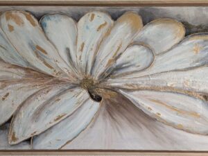 Die Offenbarung der goldenen Blüte – abstraktes Acrylbild mit goldener Blütenform und strukturierter Oberfläche