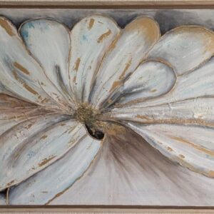 Die Offenbarung der goldenen Blüte – abstraktes Acrylbild mit goldener Blütenform und strukturierter Oberfläche