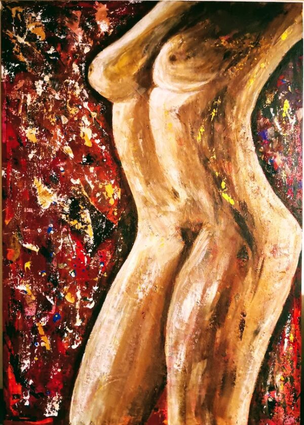 „Dolci Desideri“ – Abstraktes Acrylkunstwerk von TatiArt, mit leichten Strukturen und sanften Erdtönen, die eine sinnliche und emotionale Atmosphäre erzeugen.