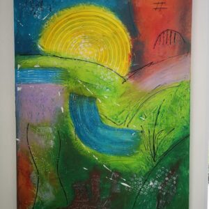 „Abstrakte Landschaft“ – Acrylmischtechnik auf Leinwand mit Spachtelmasse, lebendige Farben und Texturen, die die Natur in einer abstrakten Form widerspiegeln.