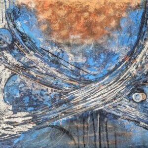 Abstraktes Acrylbild „Blaues Universum“ – Blautöne, Struktur, Silberakzente, moderne Weltrauminspiration auf Leinwand