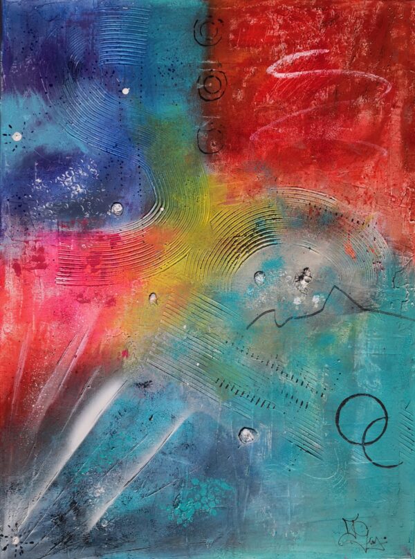 Acrylbild „Tanz der Farben“ – lebendige Komposition aus Acryl, Marmormehl, Pigmenten & Linien in expressiver Farbigkeit, 80 x 60 cm