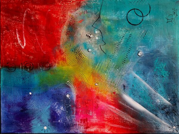 Acrylbild „Tanz der Farben“ – lebendige Komposition aus Acryl, Marmormehl, Pigmenten & Linien in expressiver Farbigkeit, 80 x 60 cm