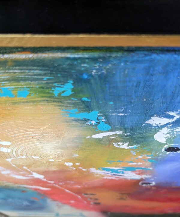 Acryl Mixed-Media Kunstwerk „Motivation“ – kräftige Blau-, Rot- und Goldtöne auf Leinwand, kombiniert mit Spachtelmasse, von Tatiana Guennewig