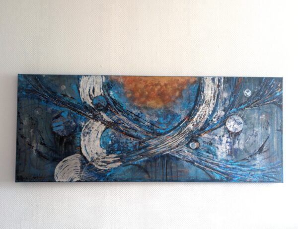 TatiArt – Auftragsmalerei - Acrylgemälde mit abstrakten Blautönen - Mischtechnik auf Leinwand - Sand und Spachtelmasse