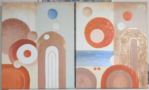 Diptychon „Verbundene Horizonte I & II“ – Acryl auf Leinwand mit Spachtelstruktur, Naturfarben & Blattgoldakzenten, 2 x 60 x 50 cm