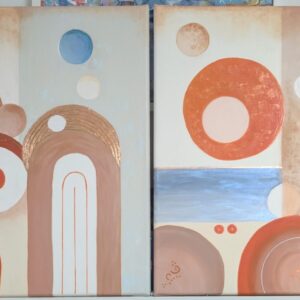 Diptychon „Verbundene Horizonte I & II“ – Acryl auf Leinwand mit Spachtelstruktur, Naturfarben & Blattgoldakzenten, 2 x 60 x 50 cm