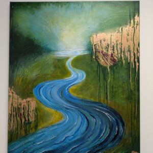 Triptychon „Harmonie der Elemente“ – Acryl Mixed Media mit Naturfarben, Struktur, Goldakzenten und ruhigen Wasserlandschaften, 70 x 90 cm