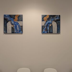 Acryl-Diptychon „Ströme der Unendlichkeit“ – Blautöne, Silber, Struktur, Bewegung, 2-teilig, je 50 x 50 cm