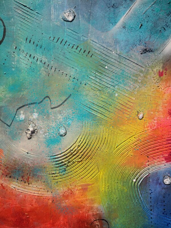Acrylbild „Tanz der Farben“ – lebendige Komposition aus Acryl, Marmormehl, Pigmenten & Linien in expressiver Farbigkeit, 80 x 60 cm