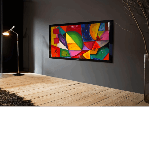 Abstraktes Acrylbild „Farbenmeer – Formen und Farben“ in leuchtenden Tönen mit dynamischen Formen auf Leinwand, 80 × 120 cm