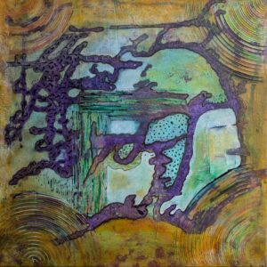 „Abstrakte Geografie“ – Acryl Mixed Media Kunstwerk auf Leinwand (40x40 cm), mit strukturreichen Formen, Linien und erdigen Farben in Kartografie-Optik.