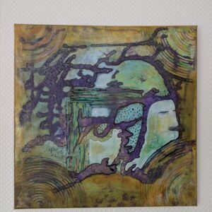 „Abstrakte Geografie“ – Acryl Mixed Media Kunstwerk auf Leinwand (40x40 cm), mit strukturreichen Formen, Linien und erdigen Farben in Kartografie-Optik.