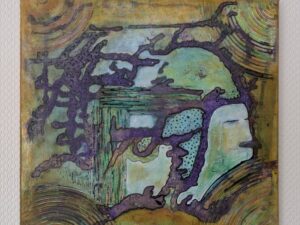 „Abstrakte Geografie“ – Acryl Mixed Media Kunstwerk auf Leinwand (40x40 cm), mit strukturreichen Formen, Linien und erdigen Farben in Kartografie-Optik.