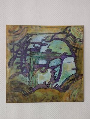 „Abstrakte Geografie“ – Acryl Mixed Media Kunstwerk auf Leinwand (40x40 cm), mit strukturreichen Formen, Linien und erdigen Farben in Kartografie-Optik.