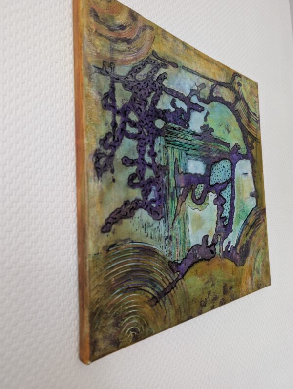 „Abstrakte Geografie“ – Acryl Mixed Media Kunstwerk auf Leinwand (40x40 cm), mit strukturreichen Formen, Linien und erdigen Farben in Kartografie-Optik.