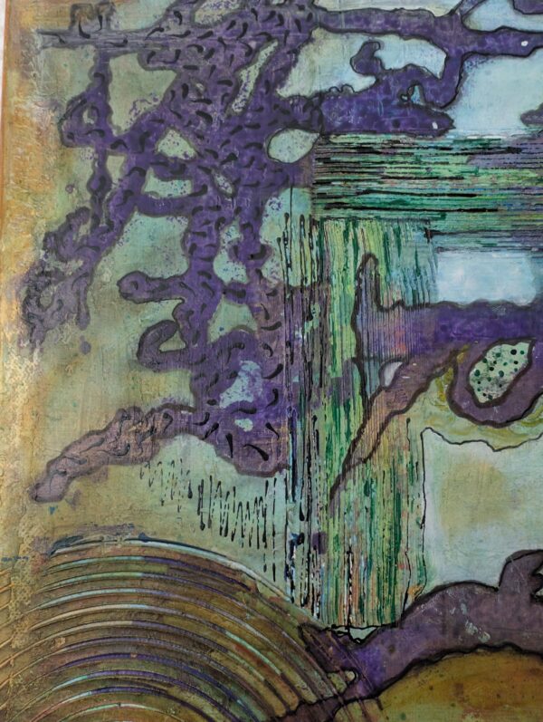 „Abstrakte Geografie“ – Acryl Mixed Media Kunstwerk auf Leinwand (40x40 cm), mit strukturreichen Formen, Linien und erdigen Farben in Kartografie-Optik.