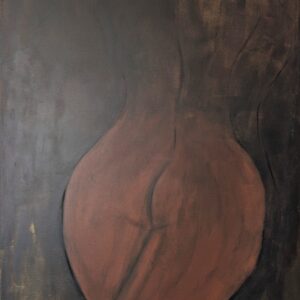 „Schwere – dunkle, reduzierte abstrakte Darstellung eines weiblichen Rückens in Braun- und Schwarztönen, Acryl auf Leinwand, Serie ‚Zwischen Raum und Haut‘ von Tatiana Günnewig.“